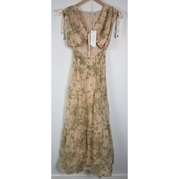 Mon Renn Women's Sz. 2 Wildflower Cut Out Tiered Chiffon Maxi Dress NWT - Picture 3 of 16
